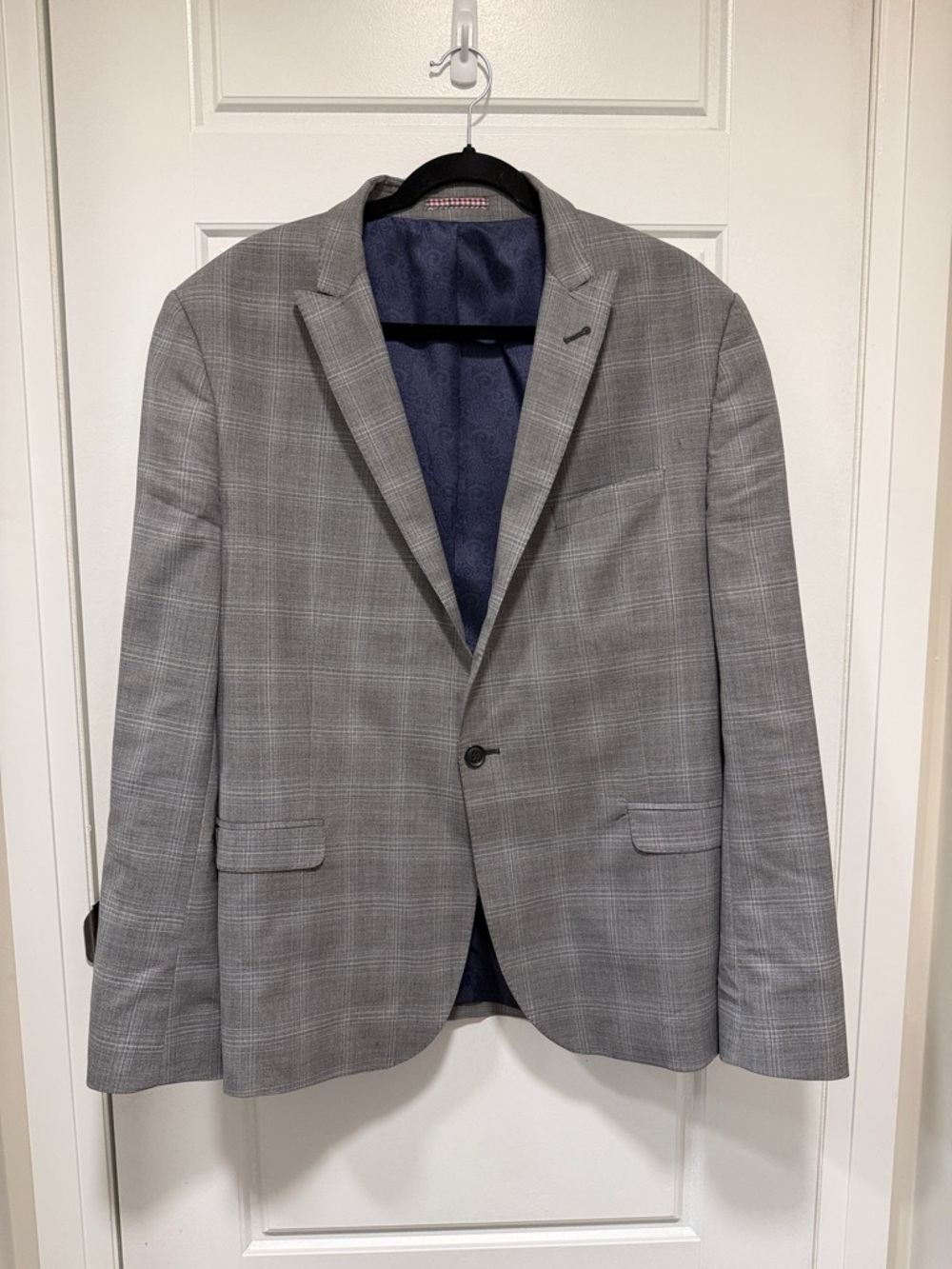 Ben Sherman Men's Gray Plaid Single-Breasted Blazer- 44 inch chest wool